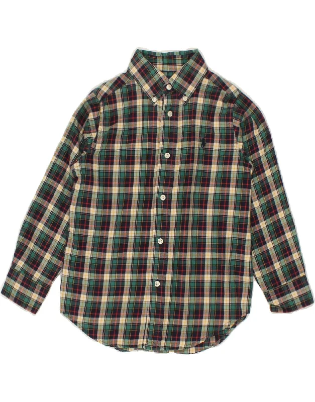 Men's Logo T-Shirts for Brand RepresentationRALPH LAUREN Boys Flannel Shirt 3-4 Years Green Check Cotton