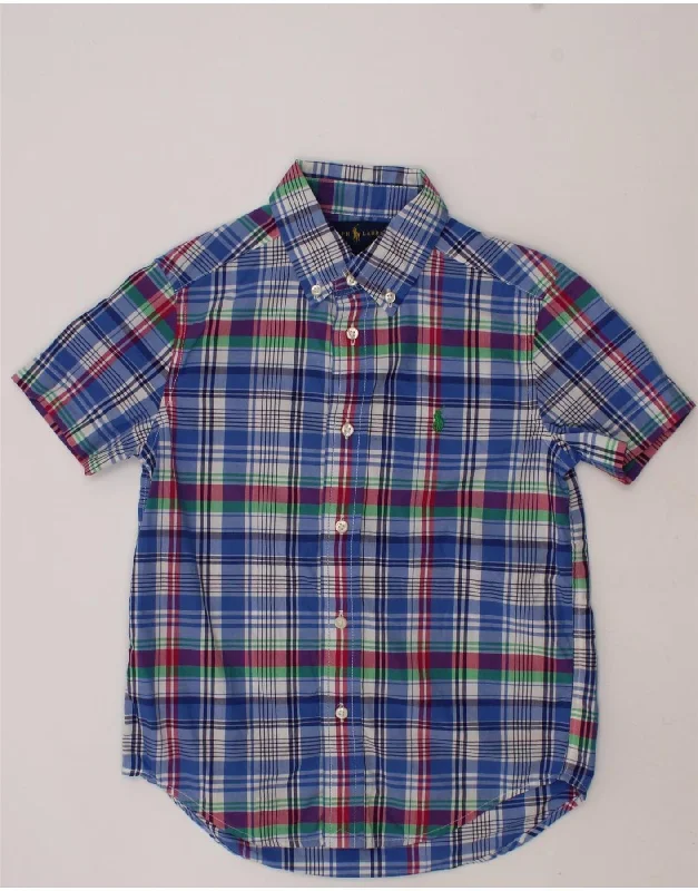 Men's Spread-Collar Shirts for a Bold StatementRALPH LAUREN Boys Short Sleeve Shirt 4-5 Years Blue Check Cotton