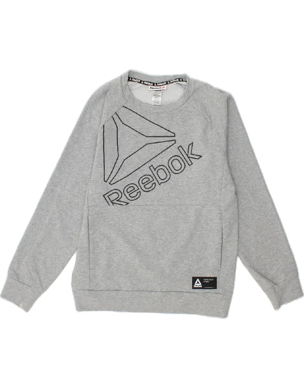 Men's Hoodies with Contrast Fabric PanelsREEBOK Girls Graphic Sweatshirt Jumper 14-15 Years XL Grey Cotton