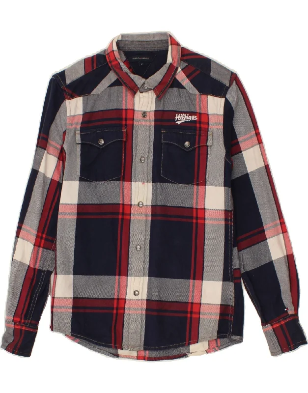 Men's Luxury Shirts for High-End FashionTOMMY HILFIGER Boys Flannel Shirt 11-12 Years Navy Blue Check Cotton